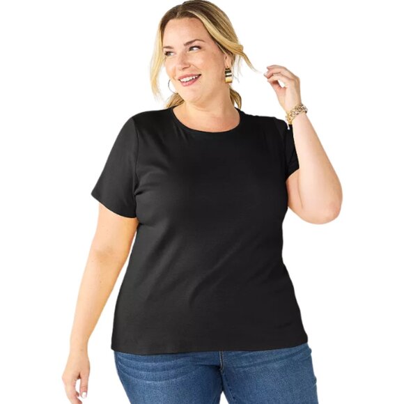Croft & Barrow Black Basic Crewneck Tee Shirt 1X - Picture 1 of 1